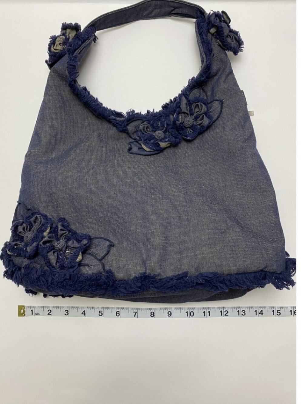 Cortile Denim Hobo Bag w/ Floral Appliqué - Picture 8 of 9